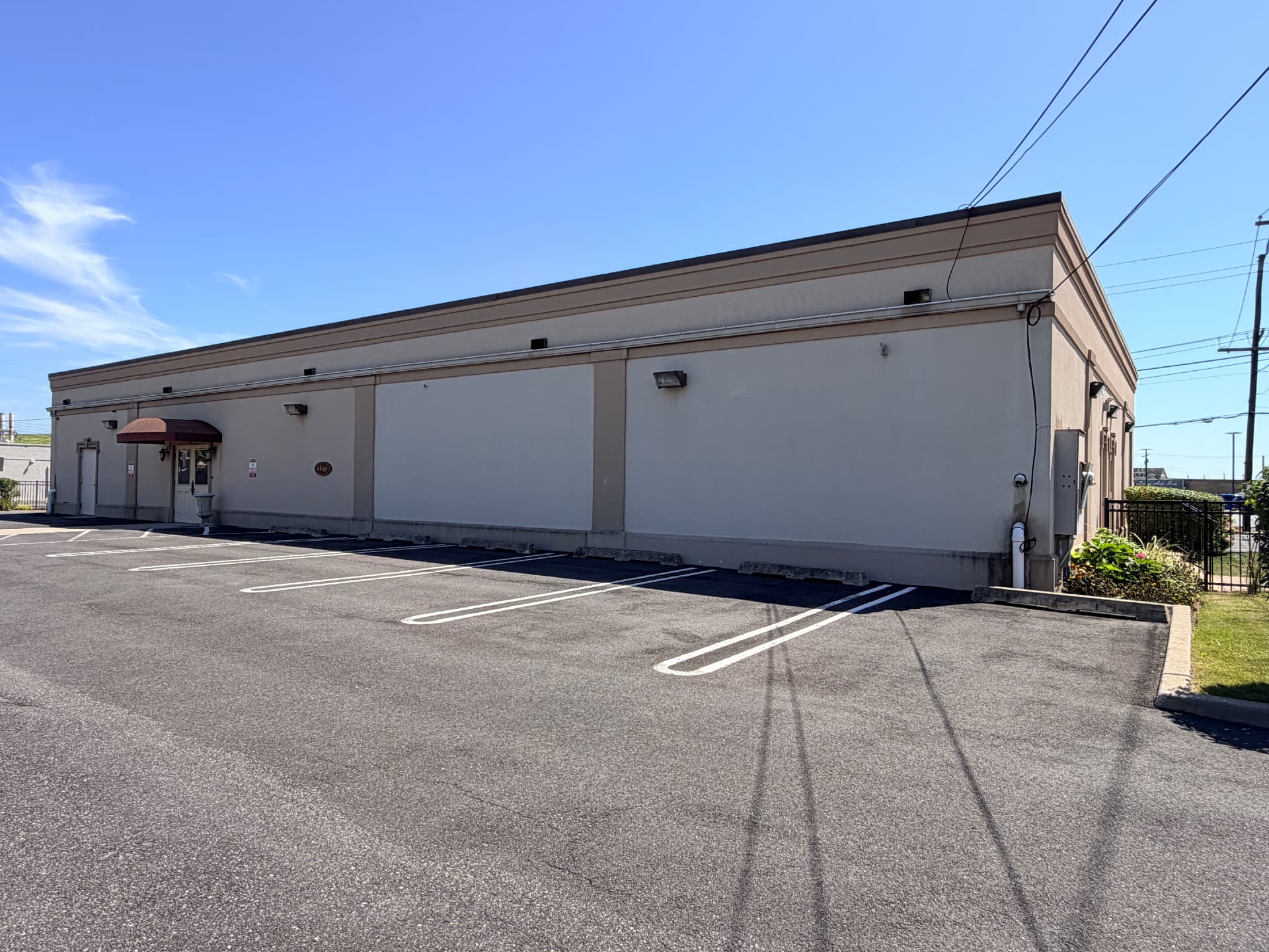Side elevation and striped parking bays